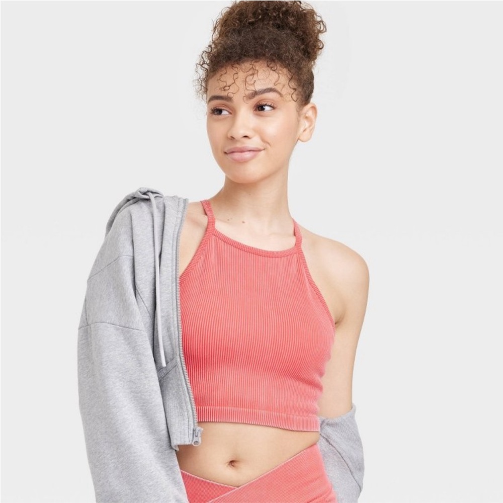 Women’s Ribbed Seamless High Neck Bra JoyLab Red - Picture 4 of 4